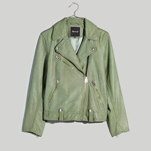 Madewell Leather Moto Jacket Sage Green